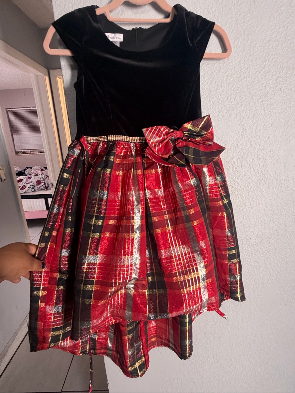 Bonnie Jean Velvet Bodice Plaid Skirt Holiday Dress Girls 12